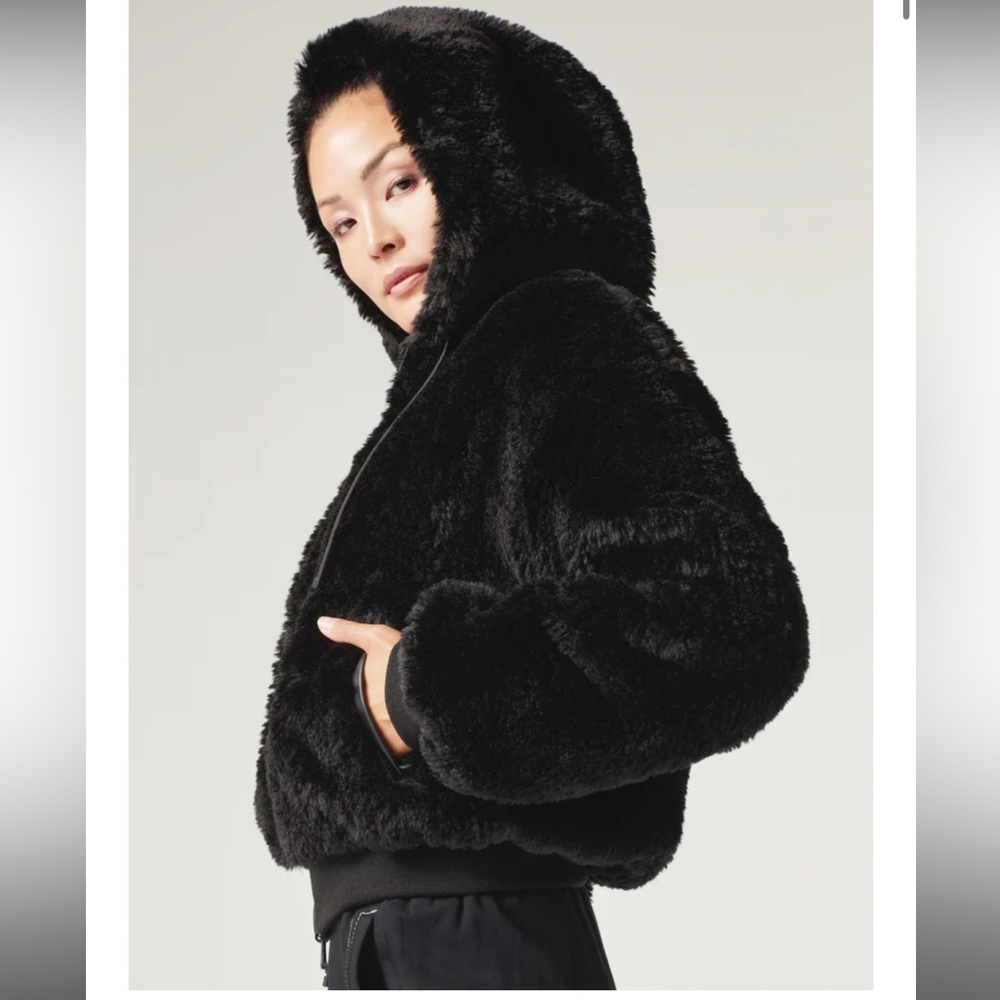 Zip front faux fur hoodie